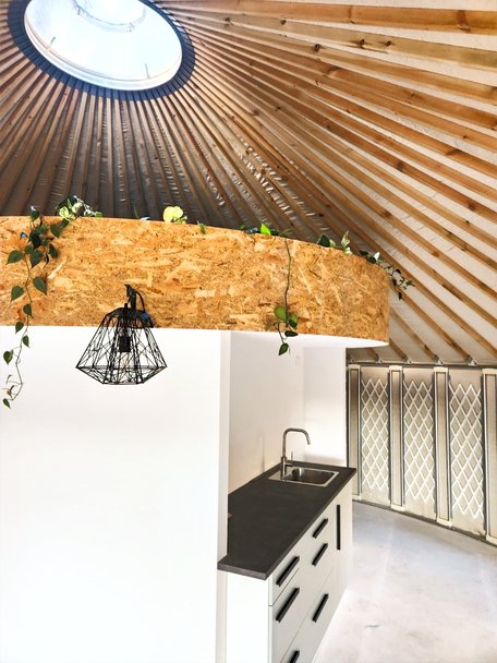 built in kitchen in a 8m Yurt